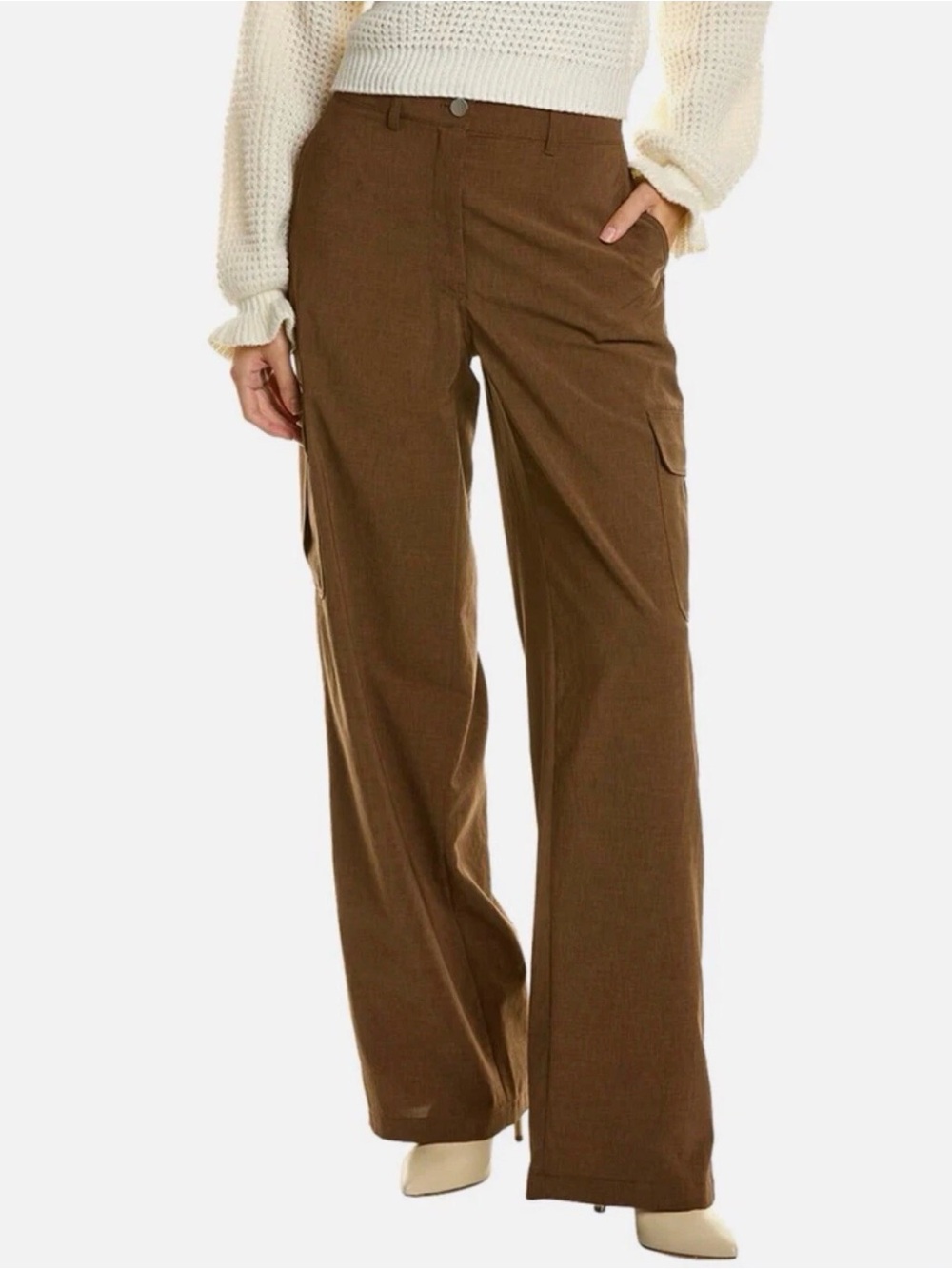 Theory Wide Leg Cargo Pants Boho Minimalist City Designer Trousers Brown 12